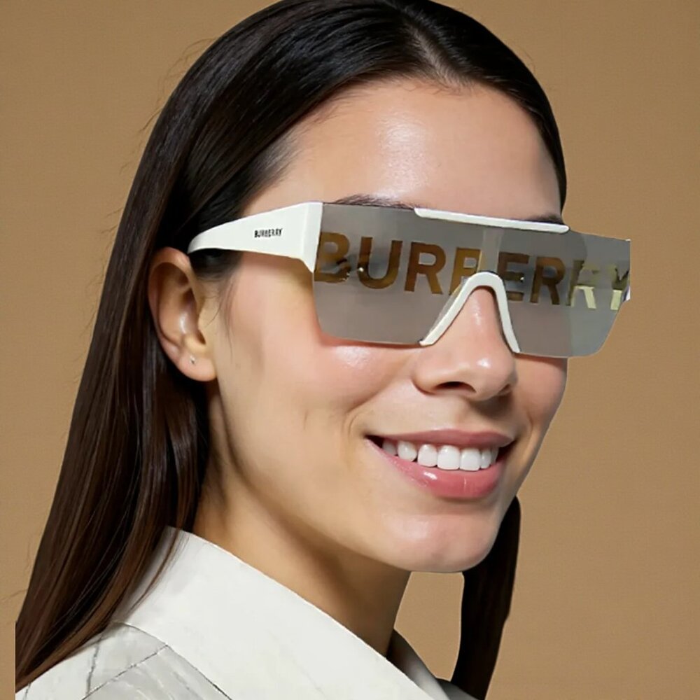 NEW Auth Burberry Logo sunglasses Authentic with box - Unisex white shield logo - Picture 3 of 6